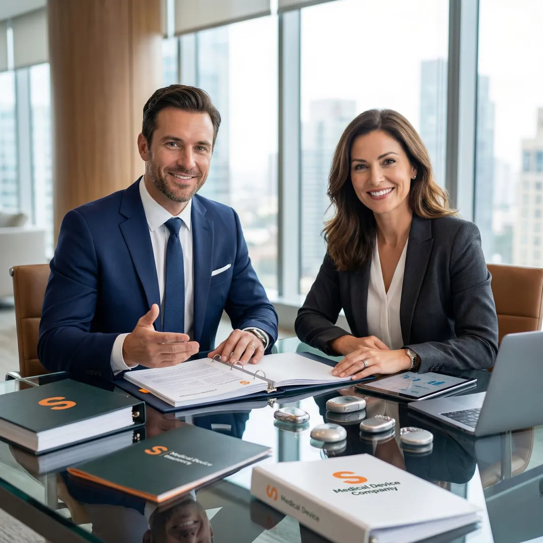 Insurance specialist reviewing commercial property coverage for a medical device company