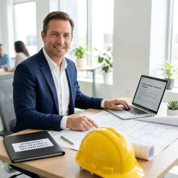 Insurance broker reviewing a commercial paving contractor policy on a laptop