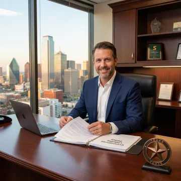 Insurance specialist reviewing armed security guard policy documents in a Texas office