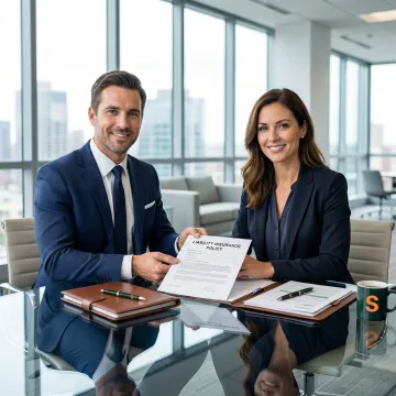 Insurance broker presenting a professional liability policy to a security company owner