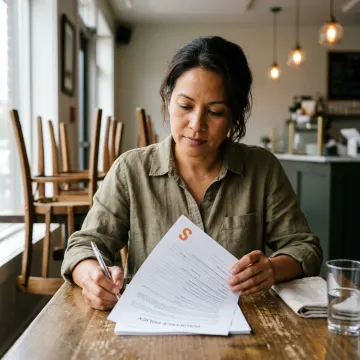 Restaurant manager reviewing their liquor liability insurance policy.