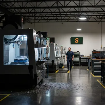 A modern machine shop with CNC machines and industrial equipment, representing a business protected by commercial property insurance.