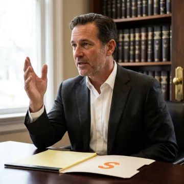 An expert witness presenting findings in a professional legal deposition setting.