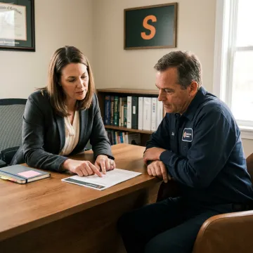 An insurance agent discussing a hotshot trucking policy with a client.