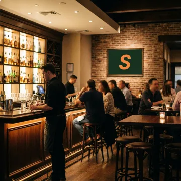 A modern and lively bar with a well-stocked counter, ready for insurance coverage.