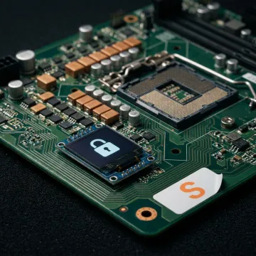 A padlock icon integrated into a circuit board, symbolizing tech security.