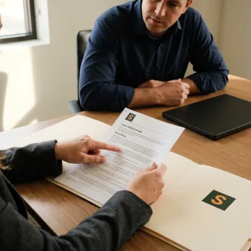 A restaurant owner reviewing a liquor liability insurance policy document with an insurance broker.