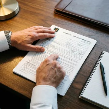 An insurance expert reviewing a mobile bartender's policy on a tablet.