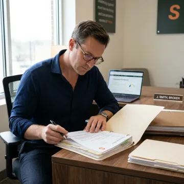 A doctor reviewing a patient's chart in a modern medical facility.