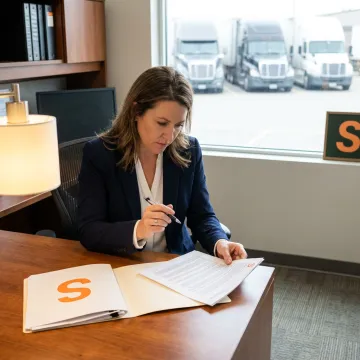 A fleet manager reviewing workers' compensation insurance documents for their trucking company.