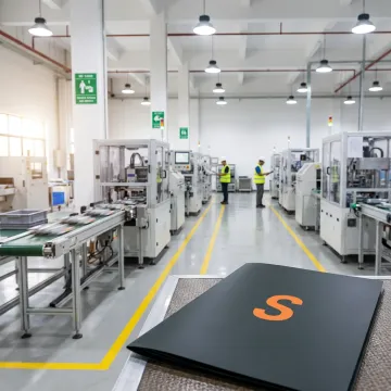A modern manufacturing facility with clean, efficient production lines.