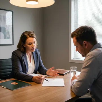 An insurance agent discussing a general liability policy with a client.