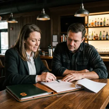 An insurance broker discussing a policy with a Charlotte bar owner.