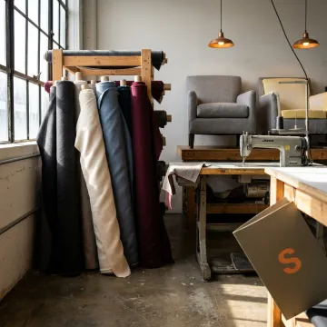 An upholstery shop owner reviewing their commercial property insurance policy document.
