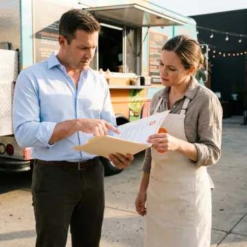 Insurance advisor reviewing food truck coverage