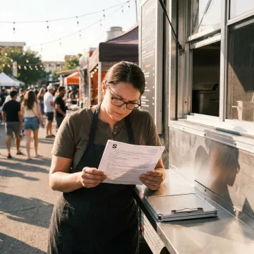 Food truck owner reviewing insurance documents
