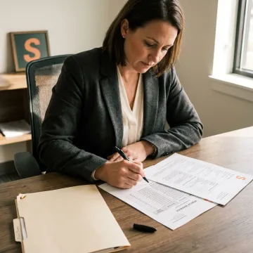 Insurance advisor reviewing dump truck coverage documents