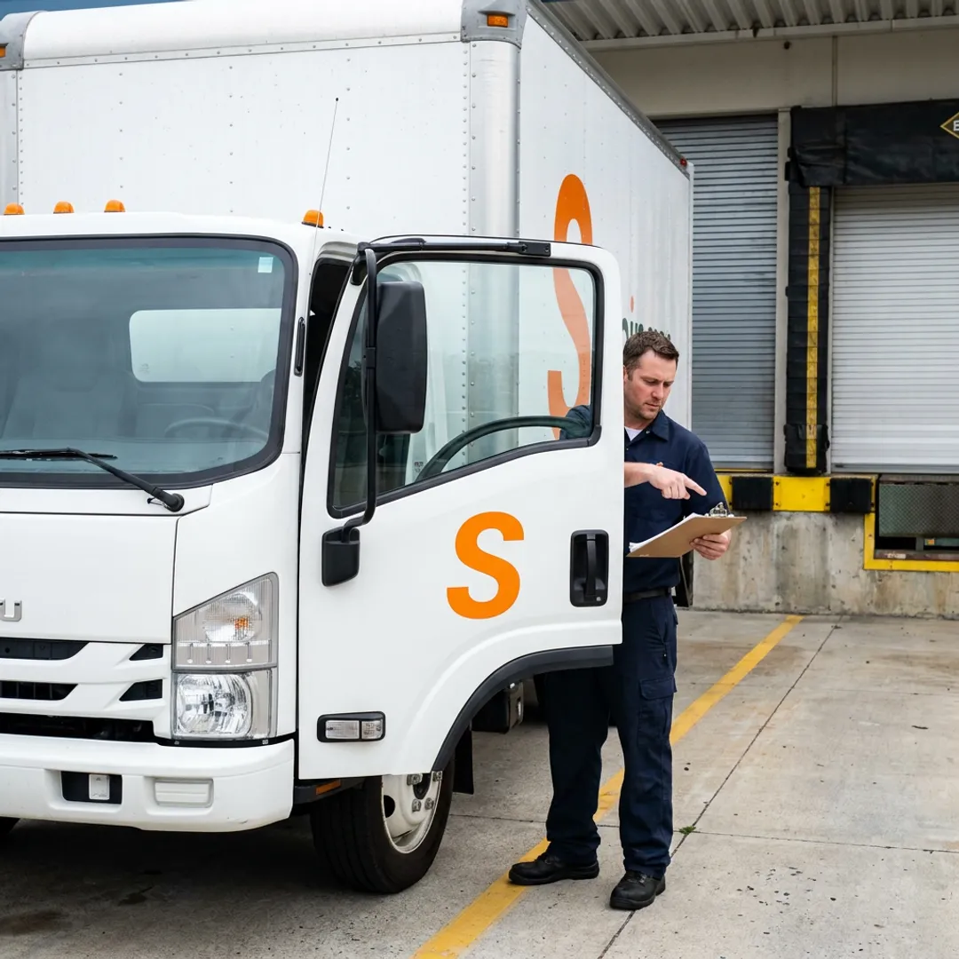 Commercial box truck on delivery route