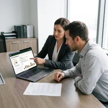 Cyber insurance advisor reviewing business data protection coverage