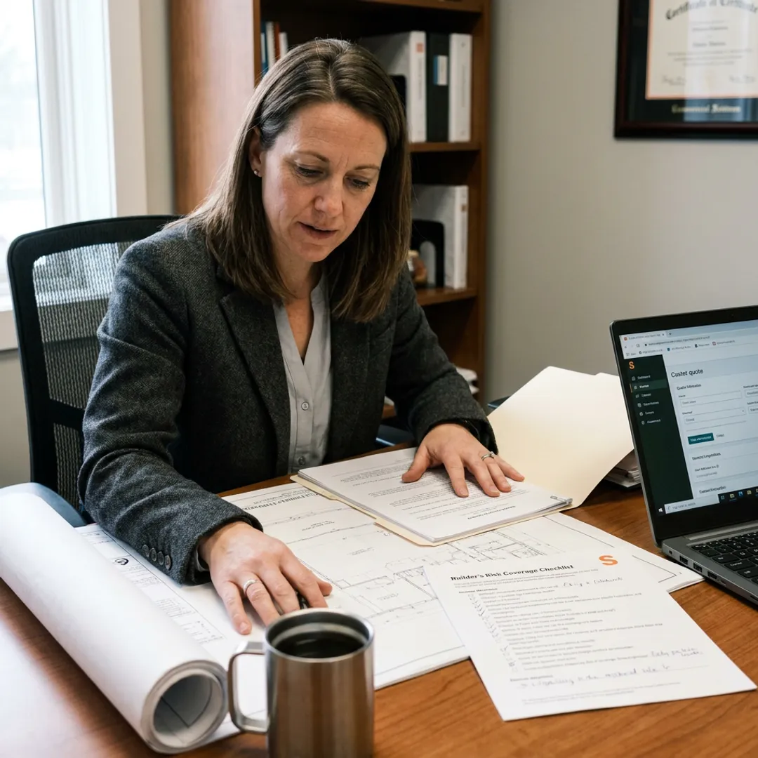 Insurance advisor reviewing construction plans