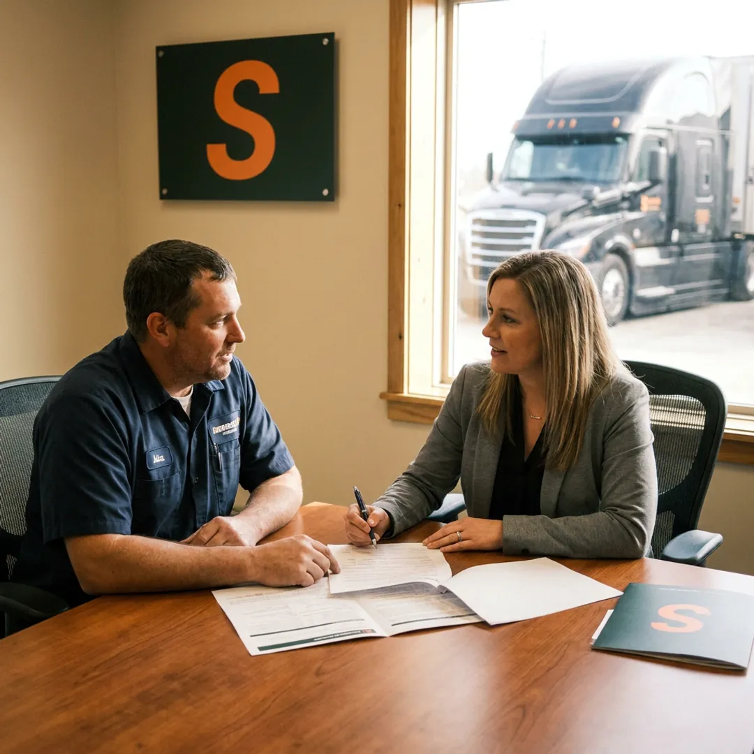 Owner-operator reviewing truck insurance documents