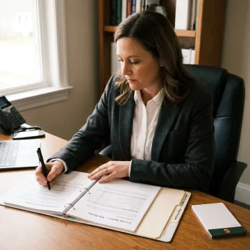 Insurance advisor reviewing security company coverage