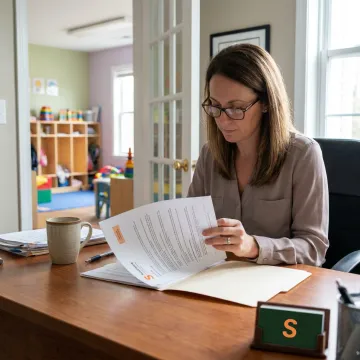 Daycare director reviewing insurance documents