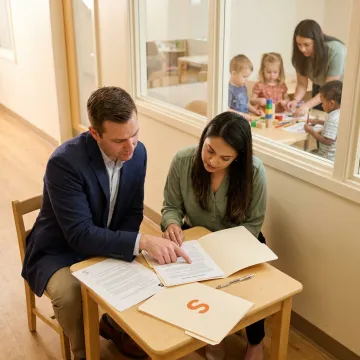 Daycare director reviewing insurance documents