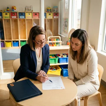 Advisor reviewing daycare insurance coverage