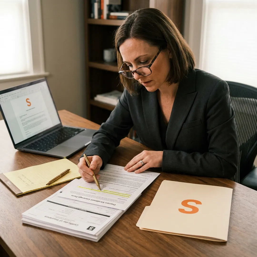Insurance advisor reviewing daycare coverage documents