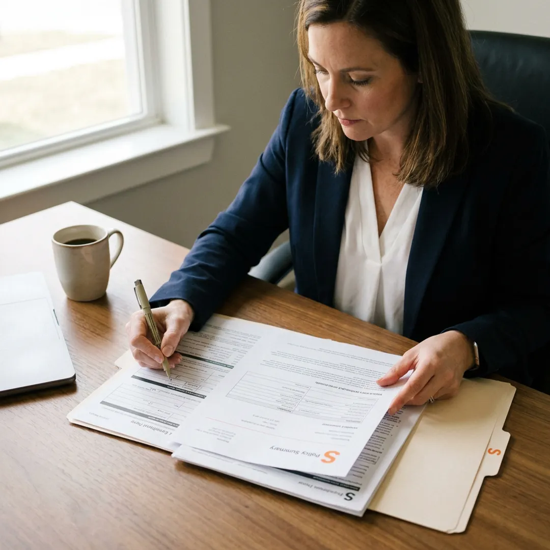 Insurance advisor reviewing daycare coverage documents