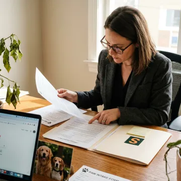 Insurance advisor reviewing dog daycare coverage
