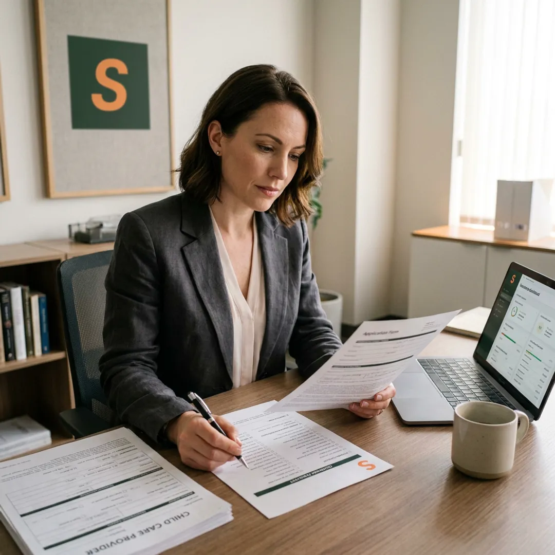 Insurance advisor reviewing daycare coverage application