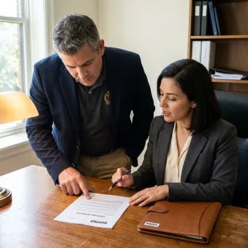Security agency manager discussing tailored insurance coverage