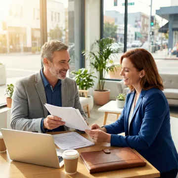 Insurance broker presenting general liability coverage options to a California small business owner