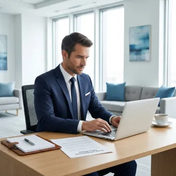 Business professional reviewing customized E&O insurance coverage options on a laptop