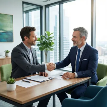 Insurance broker reviewing a professional liability policy with a business client