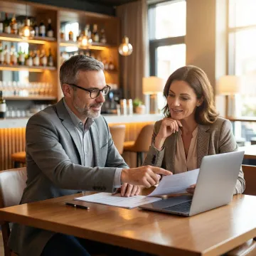 Insurance broker reviewing liquor liability policy with a bar owner in North Carolina