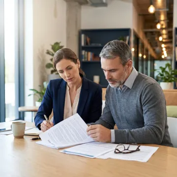 An insurance advisor discussing a policy with a management consultant.