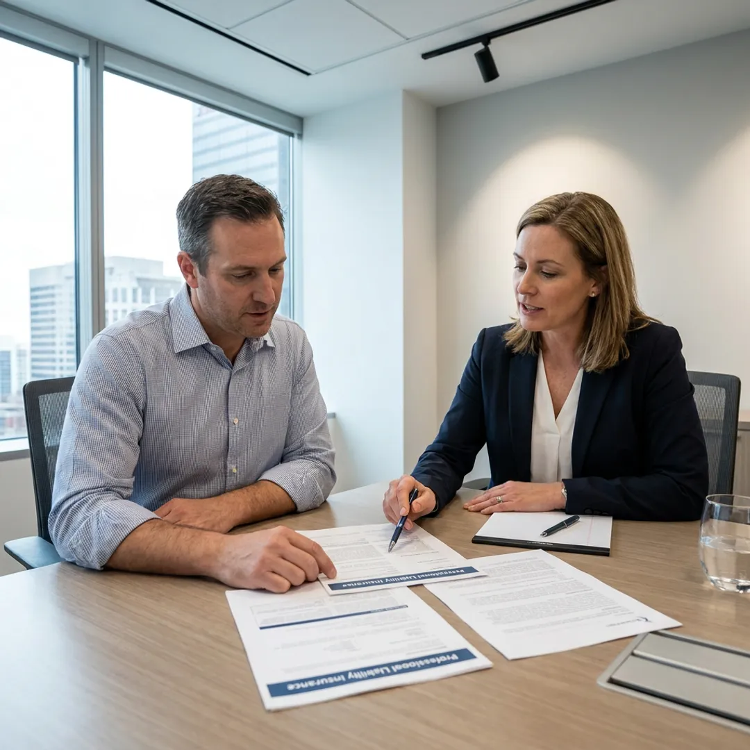 Business owner reviewing professional liability insurance coverage