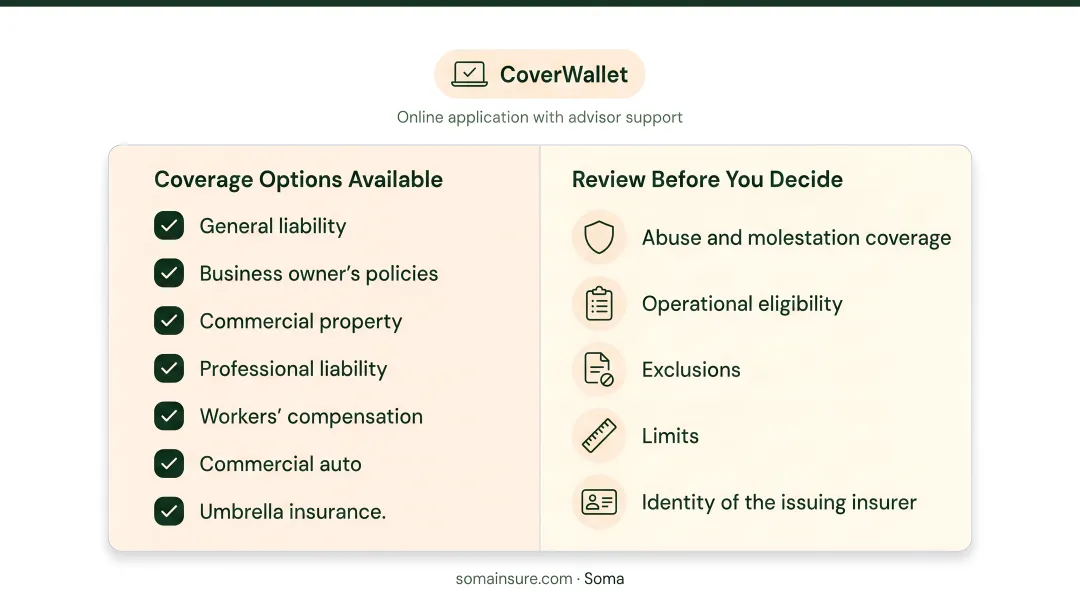 Comparison chart of 7 Next Insurance daycare alternatives by coverage and fit