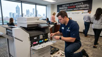 Southern Office Machines factory-trained technician servicing Sharp business printer