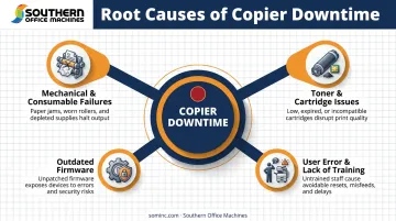 Four common causes of copier downtime breakdown infographic