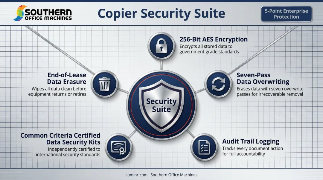 Sharp copier security suite features encryption overwriting logging and data destruction