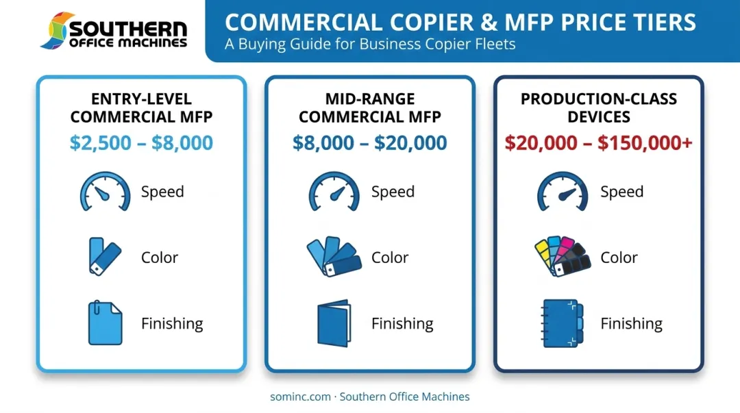 Commercial copier price tiers from entry-level to production-class machines