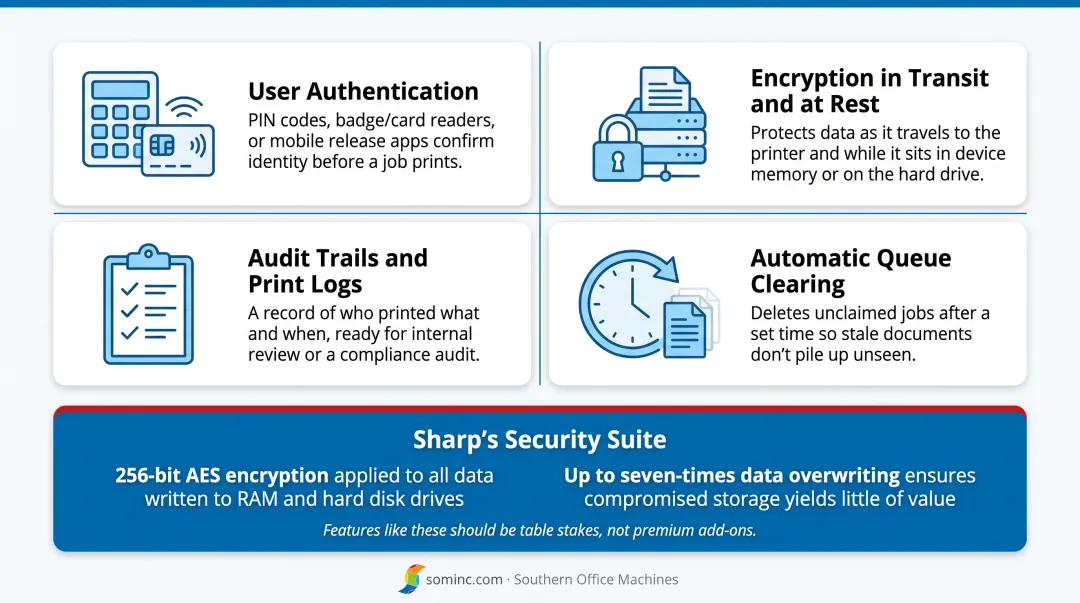 Four key features of a secure printing solution infographic