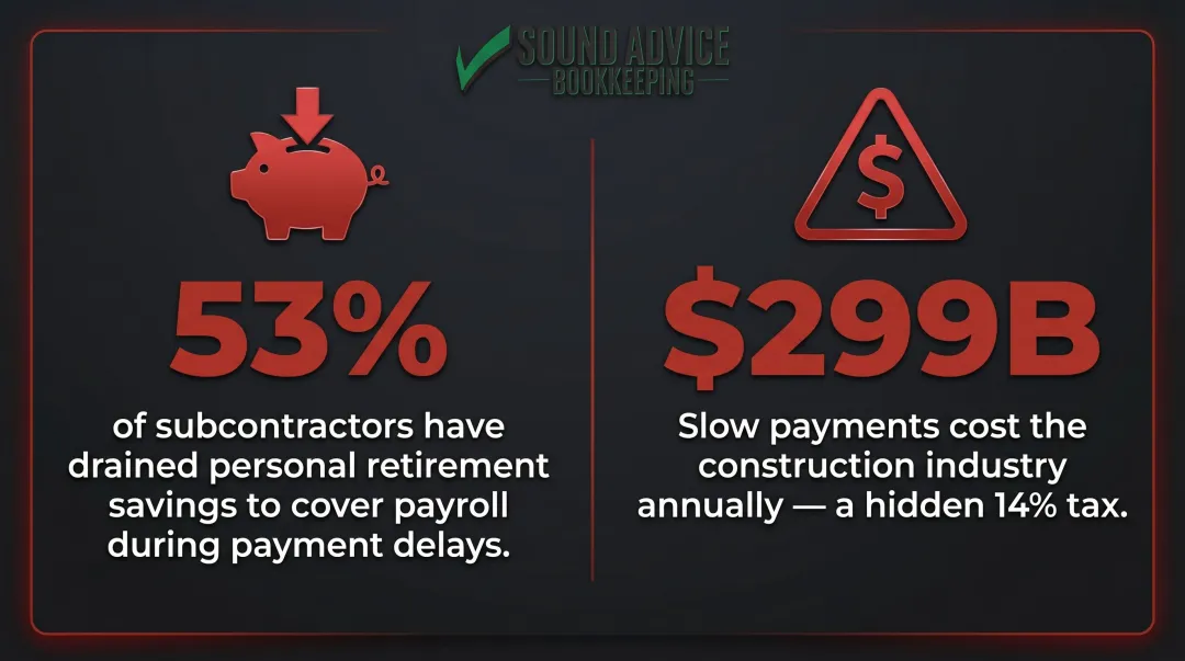 Construction payment crisis statistics showing late payments and financial impact on contractors