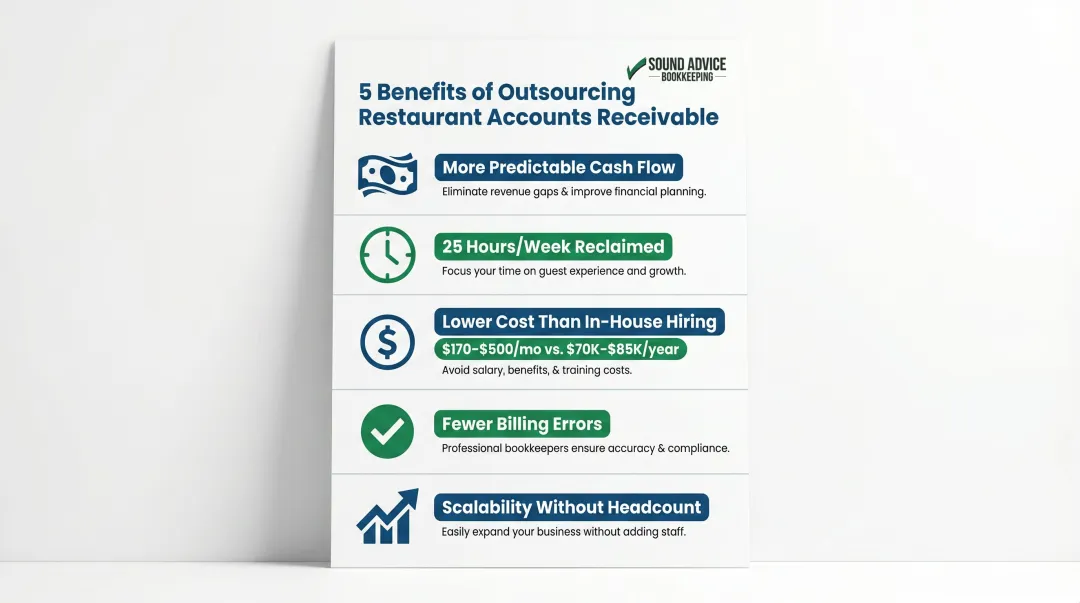 Five key benefits of outsourcing restaurant accounts receivable operations infographic