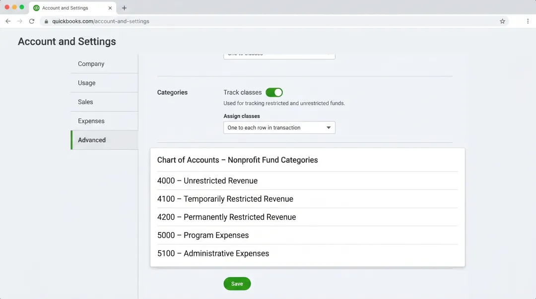 QuickBooks nonprofit accounting software dashboard showing fund tracking and financial reports