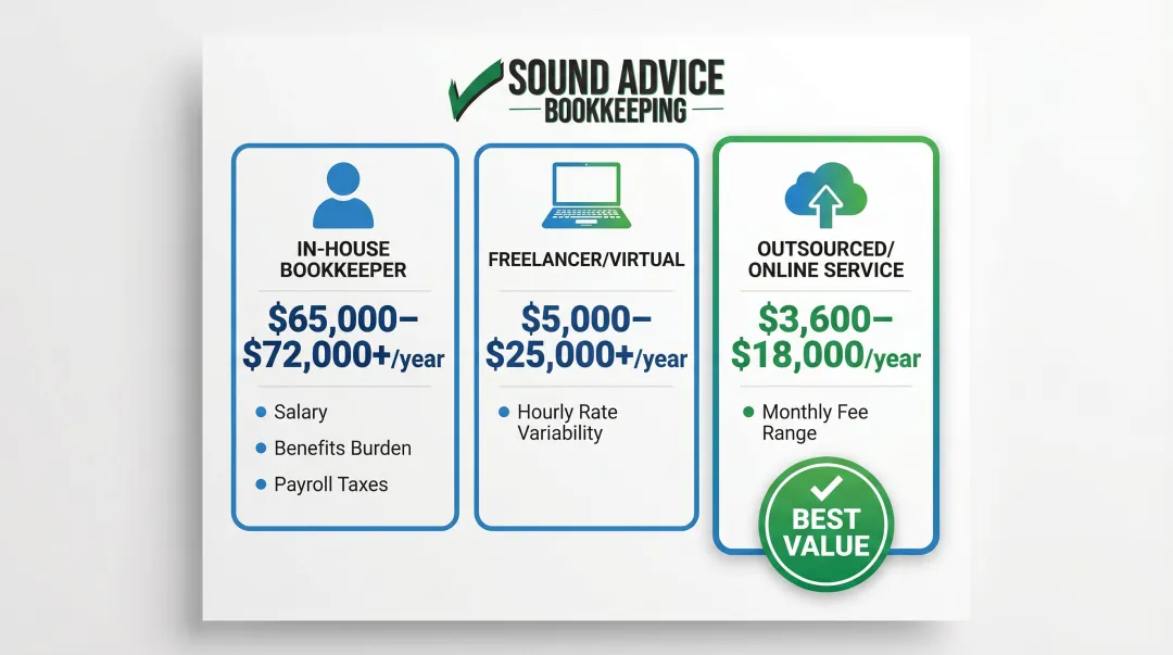 Annual bookkeeping cost comparison in-house freelancer versus outsourced service options